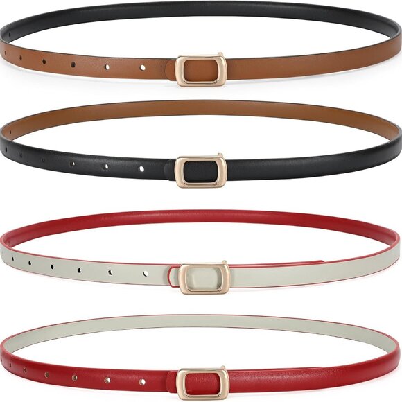 Women Reversible Leather Belts 2 Pack Skinny Waist Dress Jeans Formal - Picture 1 of 5